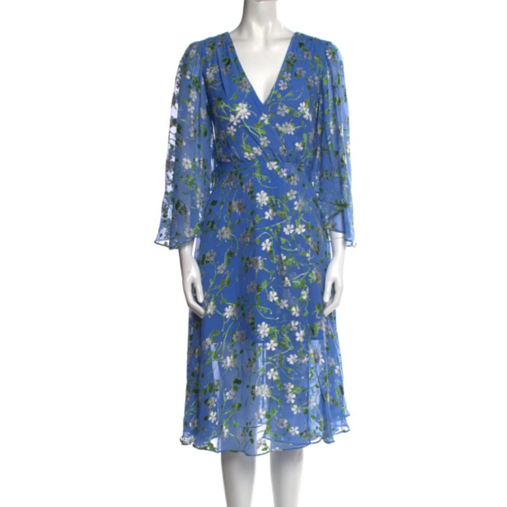Alice + Olivia Halsey Bellsleeve Midi Dress Floral Blue